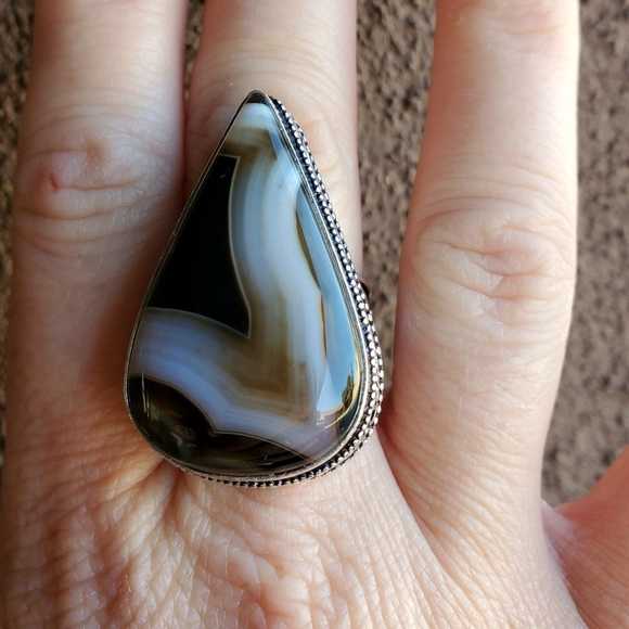 New Huge Botswana Agate 925 Silver Ring. - Picture 15 of 16